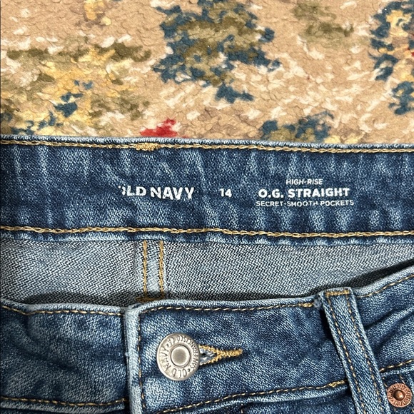 Old Navy Women's Distressed Dark Blue O.G. Straight Jeans - Picture 2 of 5